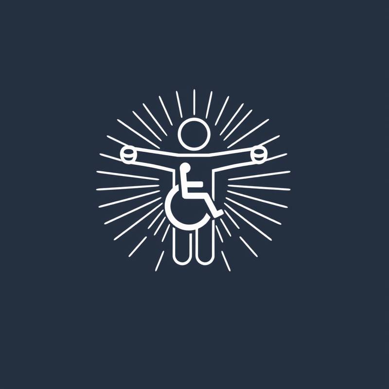Een grafisch symbool van toegankelijkheid, een figuur die de armen spreidt om inclusie te symboliseren.